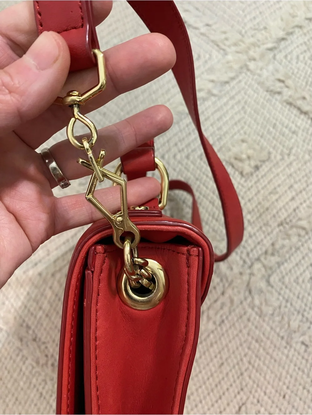 J. Crew Red Leather Top-Handle Satchel with Gold Hardware